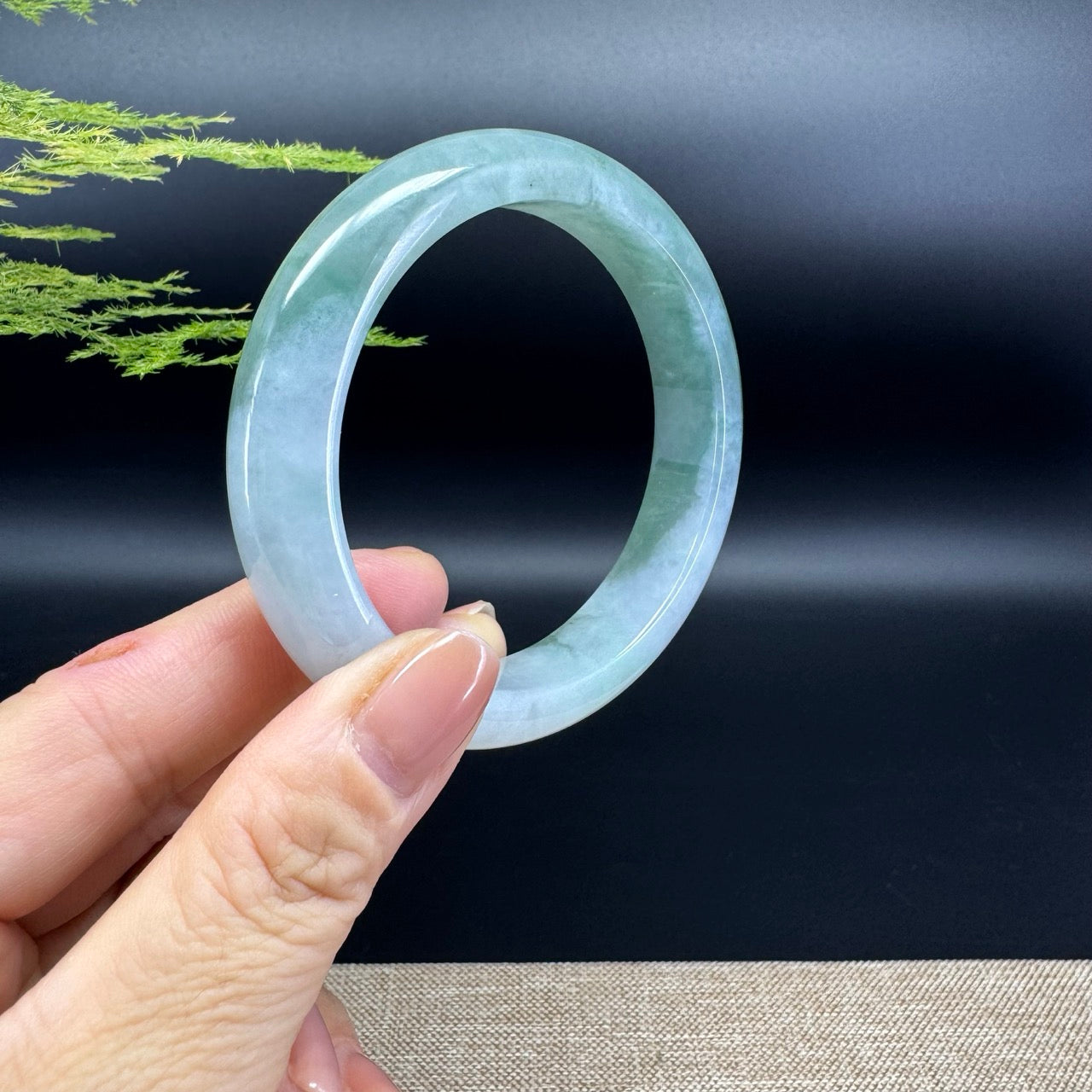 Genuine Burmese Icy Green Jadeite Jade Bangle Bracelet (58.2mm)
