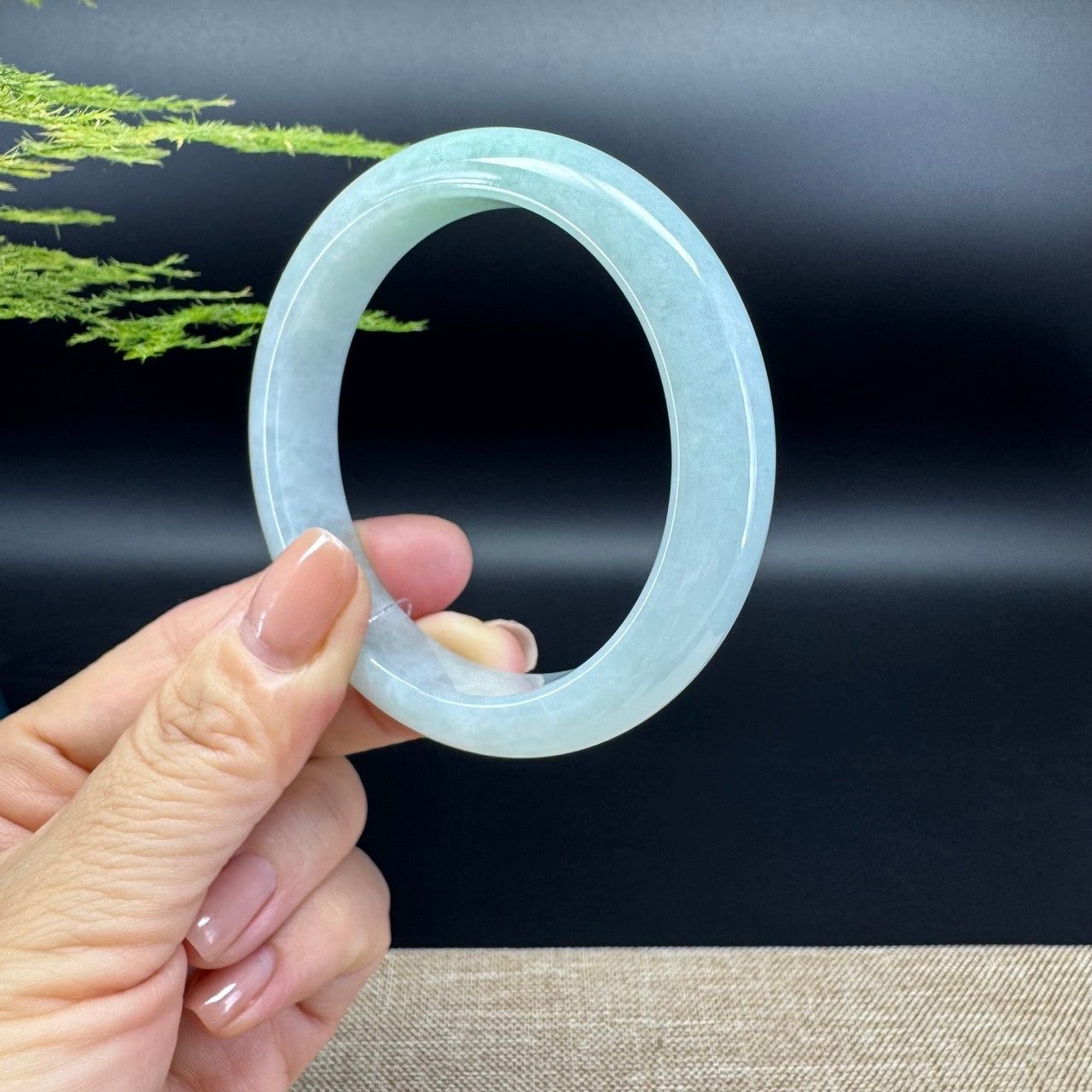 Genuine Burmese Icy Green Jadeite Jade Bangle Bracelet ( 58.2mm )