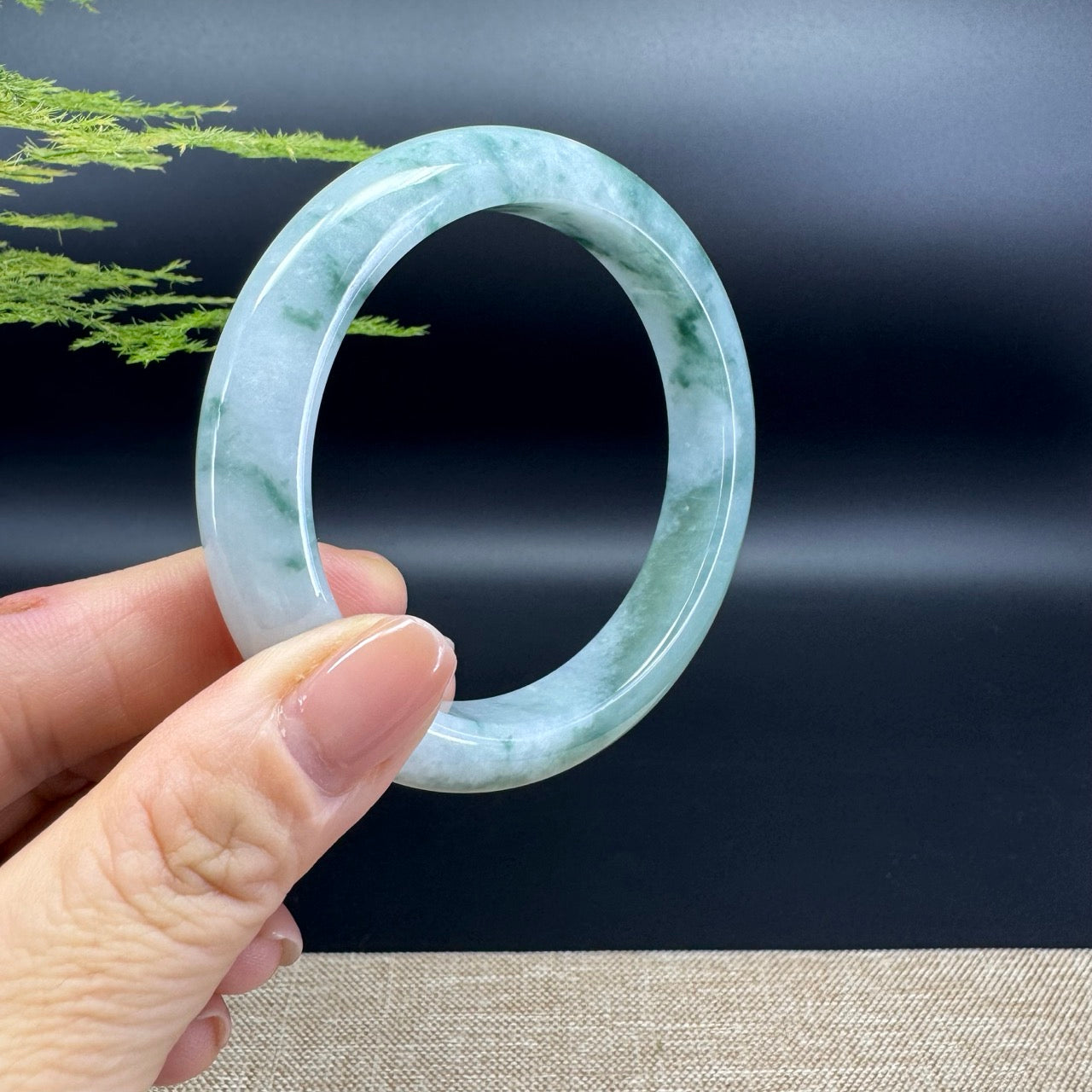 Genuine Burmese Blue Flower Jadeite Jade Bangle Bracelet ( 58.8mm )