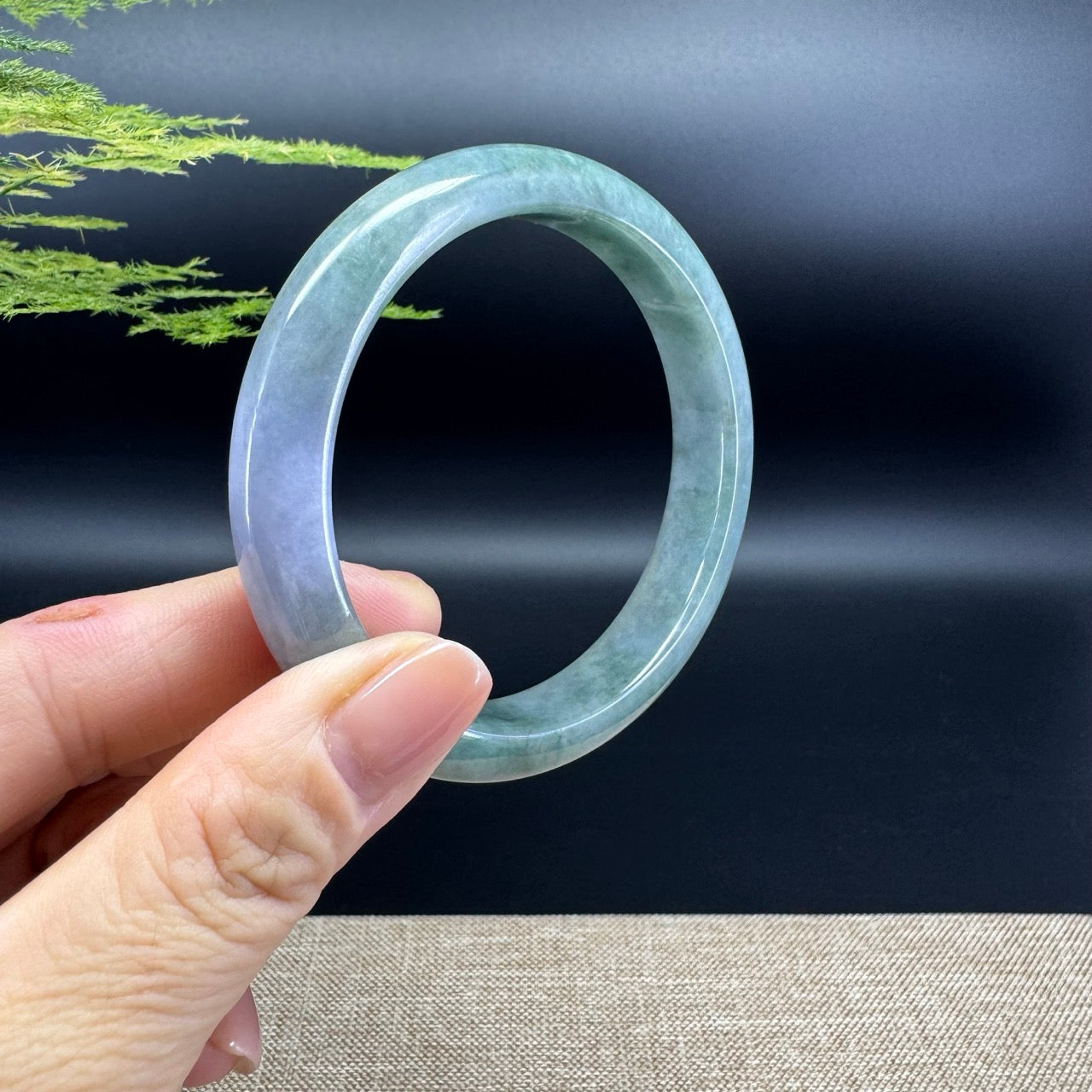 Genuine Burmese  Lavender Oil Green Jade Jadeite Bangle Bracelet ( 59.5mm )