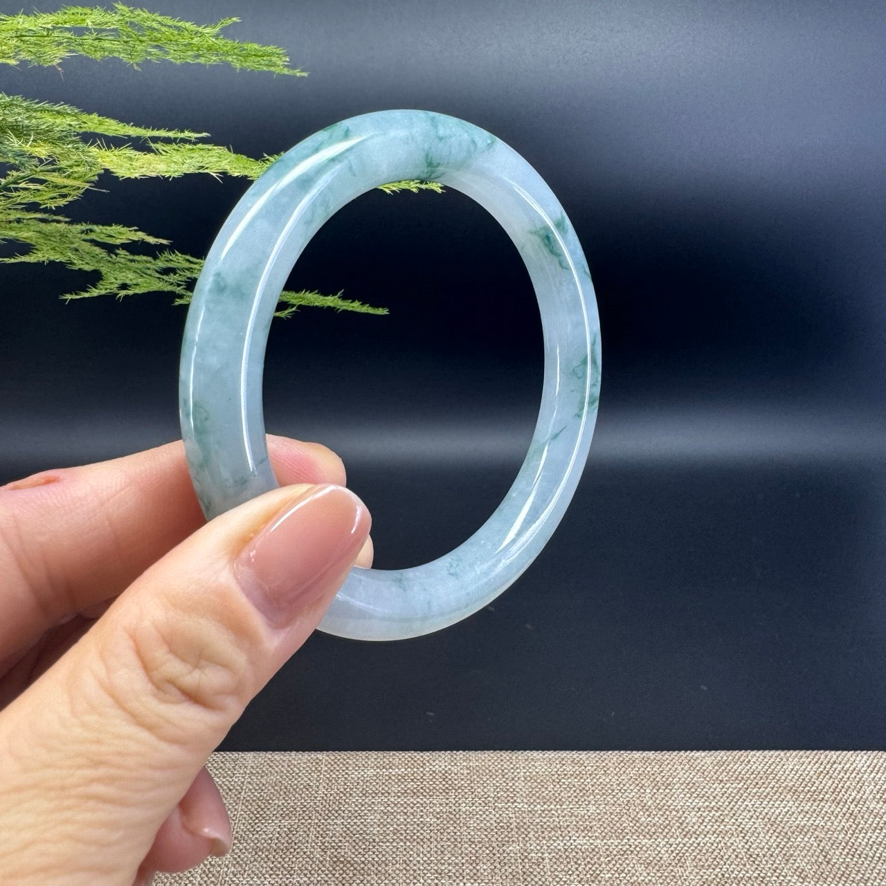 Genuine Burmese Icy Blue Jadeite Jade Bangle Bracelet ( 59.4mm )