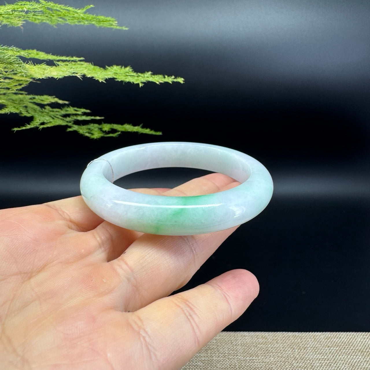 Genuine Burmese Icy Green Jadeite Jade Bangle Bracelet ( 52.4mm )