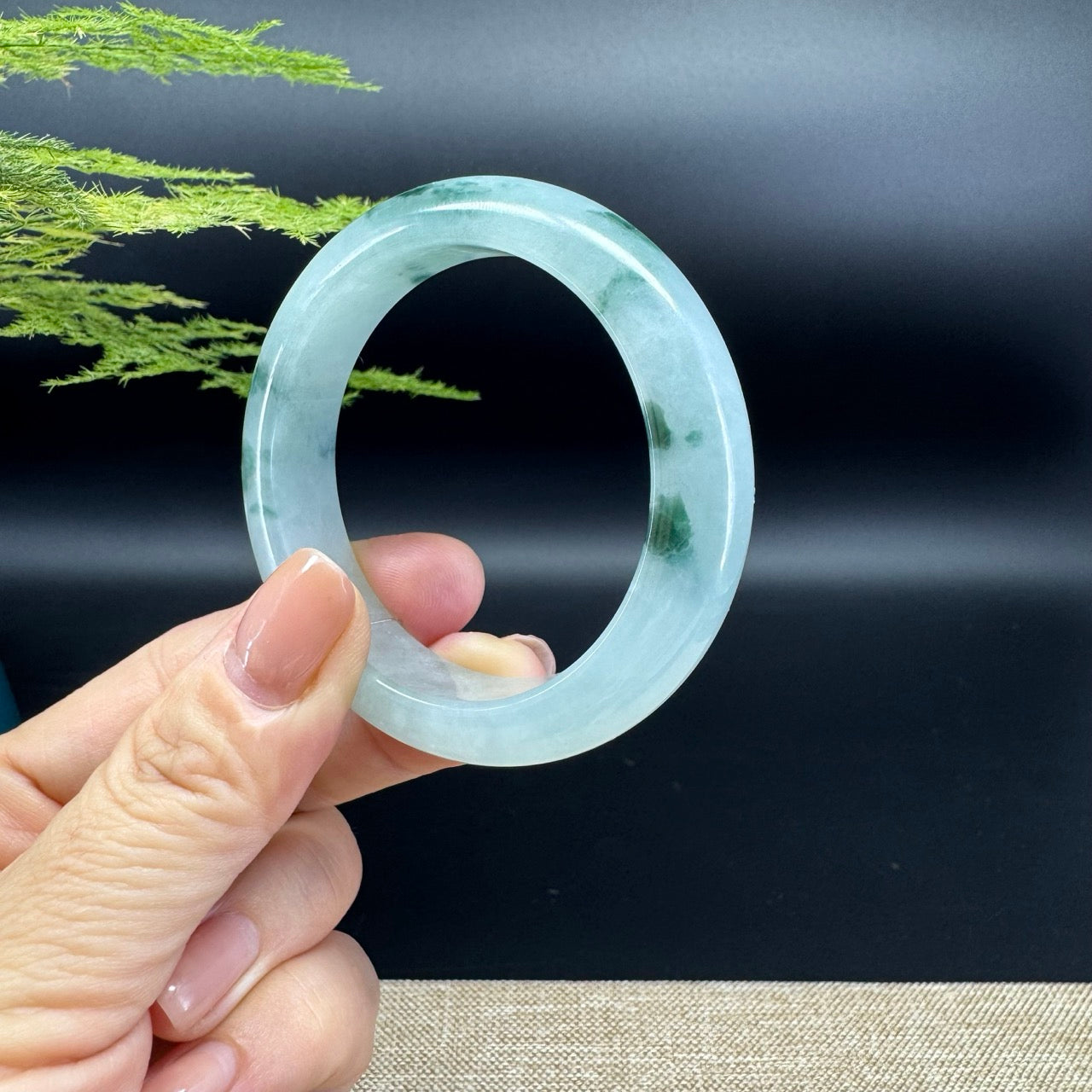 Genuine Burmese Icy Blue Green Jade Jadeite Bangle Bracelet ( 49.4mm )