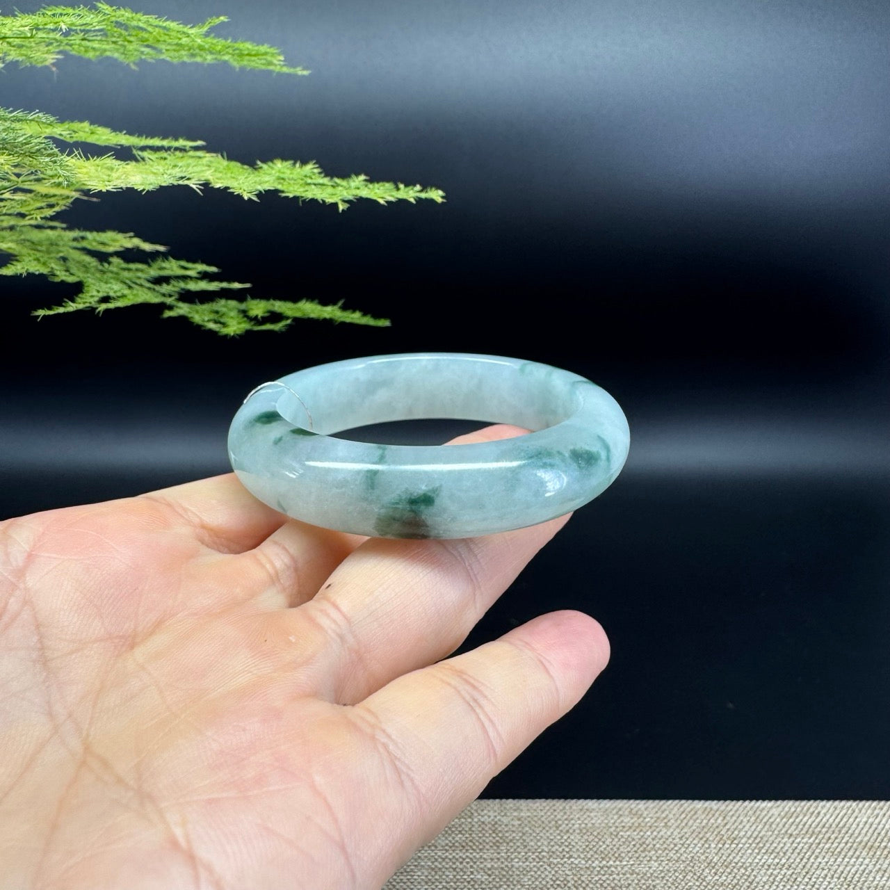 Genuine Burmese Icy Blue Green Jade Jadeite Bangle Bracelet ( 49.4mm )