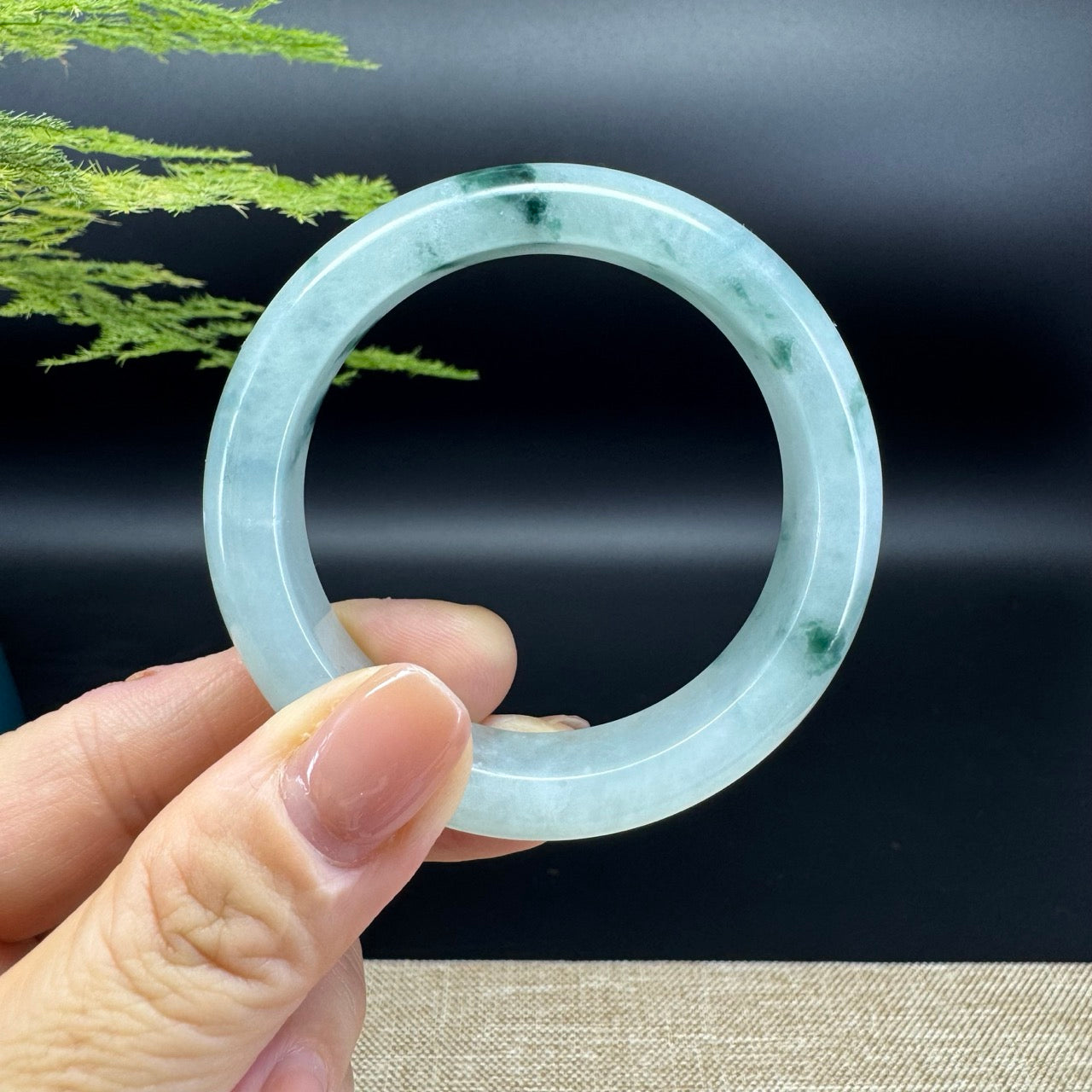 Genuine Burmese Icy Blue Green Jade Jadeite Bangle Bracelet ( 49.4mm )
