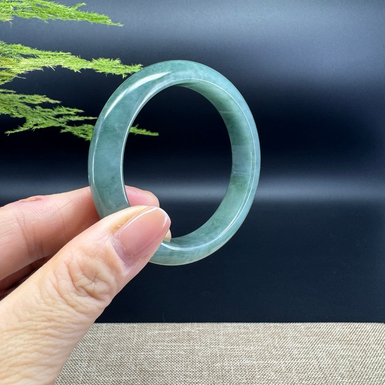 Genuine Burmese Oil Green Jade Jadeite Bangle Bracelet ( 53.8mm )