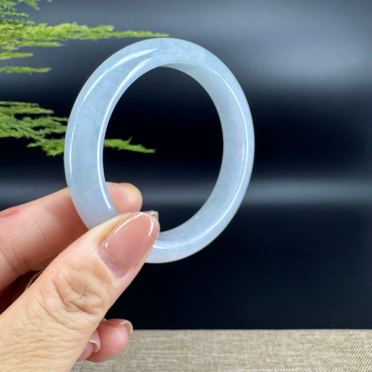 Genuine Burmese White  Green Jade Jadeite Bangle Bracelet ( 56.3mm )