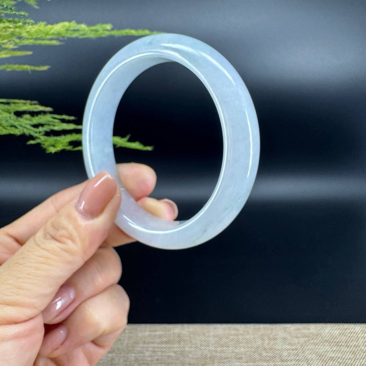 Genuine Burmese White  Green Jade Jadeite Bangle Bracelet ( 56.3mm )