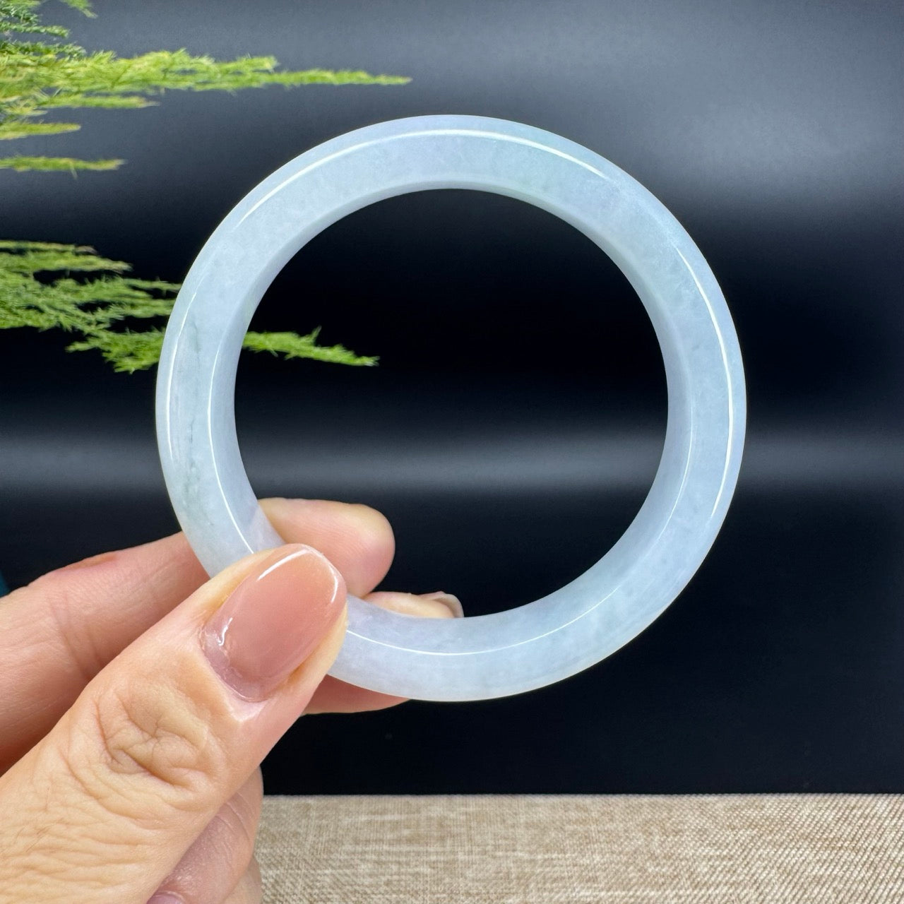 Genuine Burmese White  Green Jade Jadeite Bangle Bracelet ( 56.3mm )