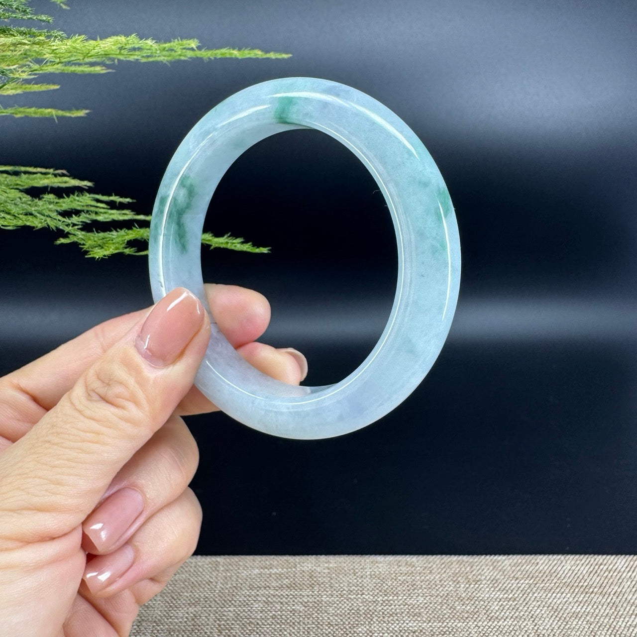 Genuine Burmese Blue Green Flower Jade Jadeite Bangle Bracelet ( 56.3mm )