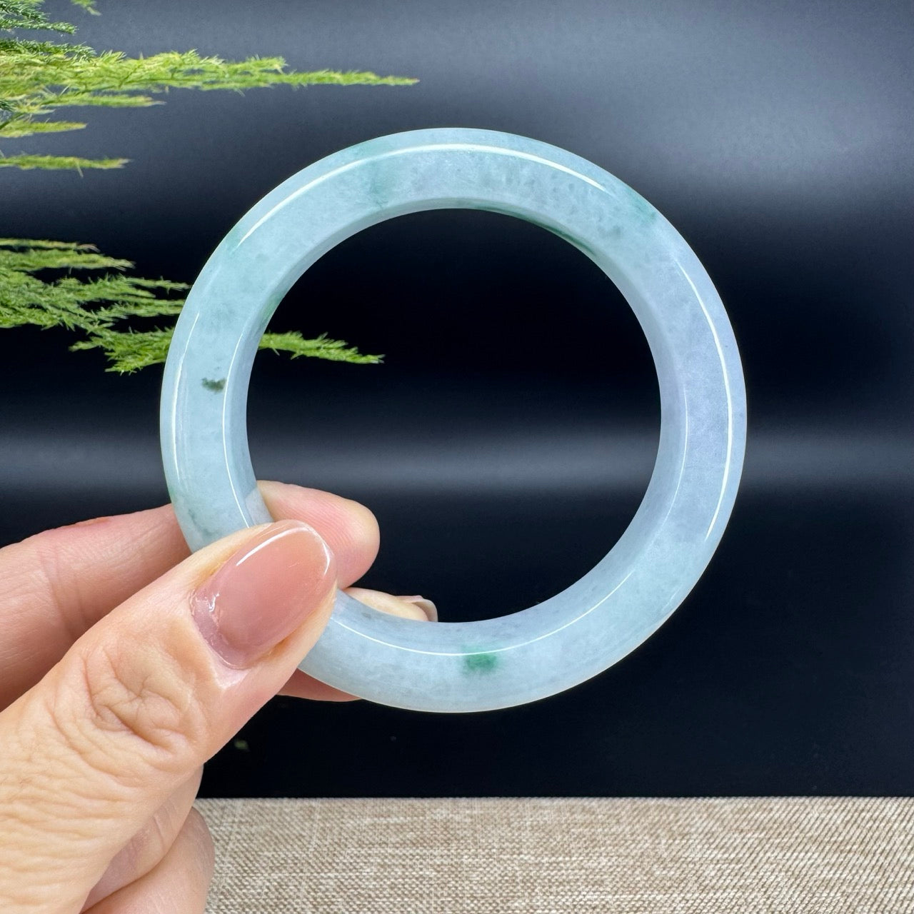 Genuine Burmese Blue Green Flower Jade Jadeite Bangle Bracelet ( 56.3mm )