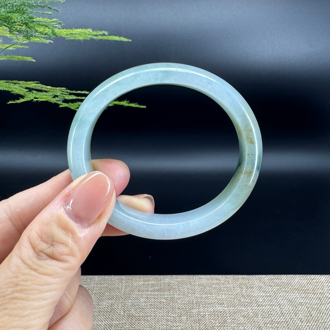 Genuine Burmese Blue Flower Green Jade Jadeite Bangle Bracelet (53.9mm*47.3mm)