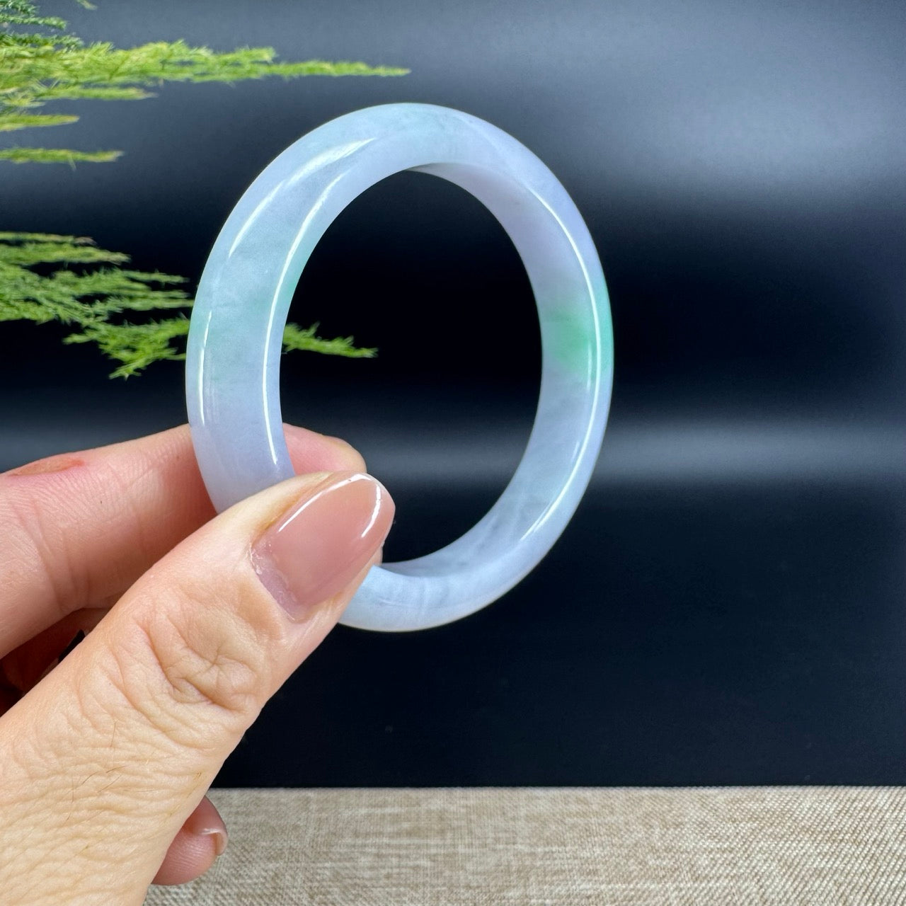 Genuine Burmese Lavender  Green Jade Jadeite Bangle Bracelet ( 56.5mm )