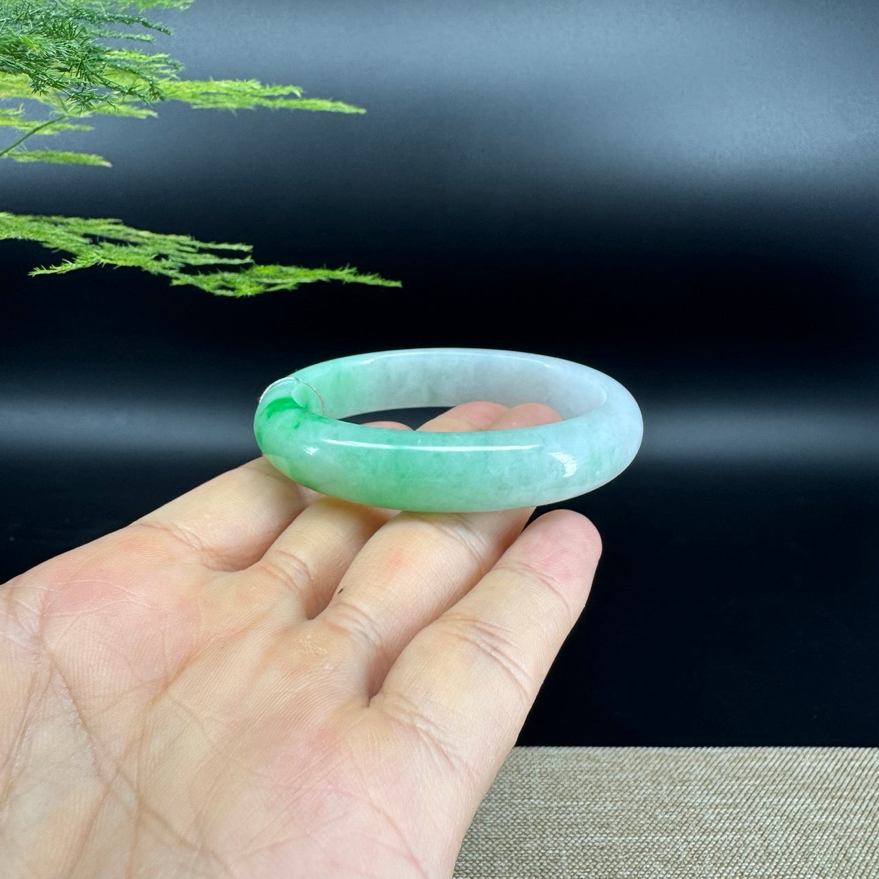 Genuine Burmese Icy Green Jade Jadeite Bangle Bracelet (52.8*45.8mm)
