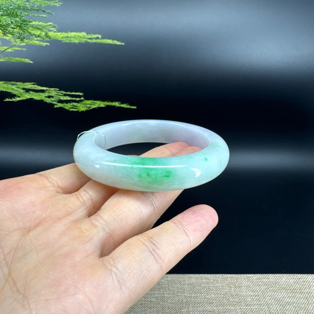 Genuine Burmese Lavender Green Jade Jadeite Bangle Bracelet ( 53.9mm )