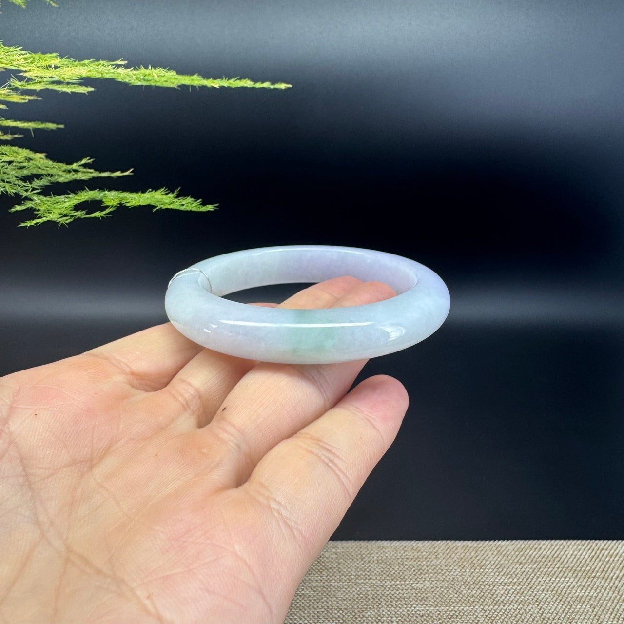 Genuine Burmese Lavender Green Jade Jadeite Bangle Bracelet ( 52.2mm )