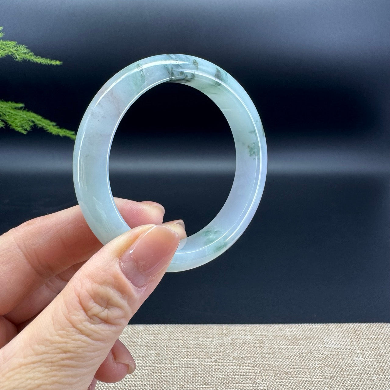 Genuine Burmese Lavender Green Jade Jadeite Bangle Bracelet ( 53mm )
