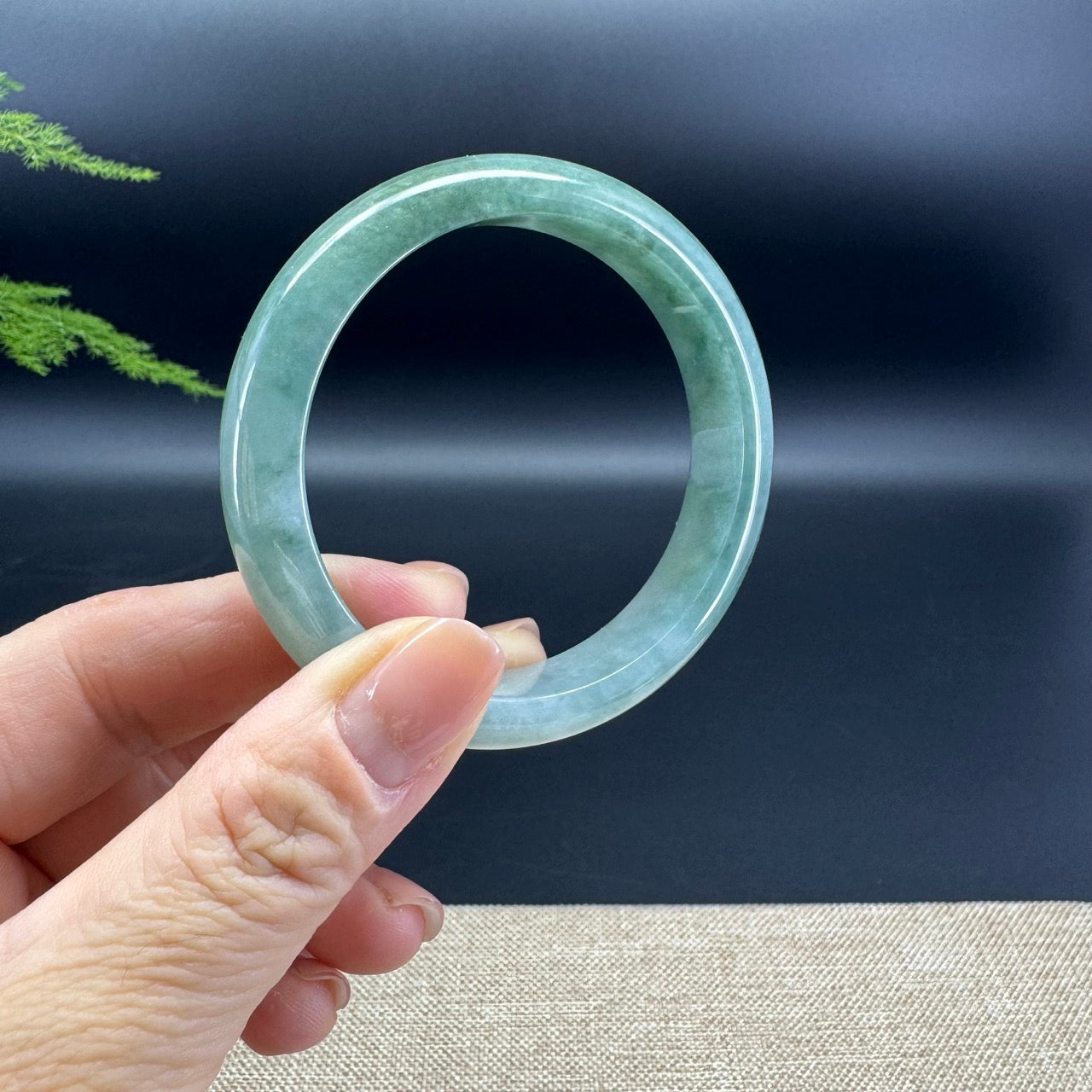 Genuine Burmese Oil Green Jade Jadeite Bangle Bracelet ( 53.9mm )