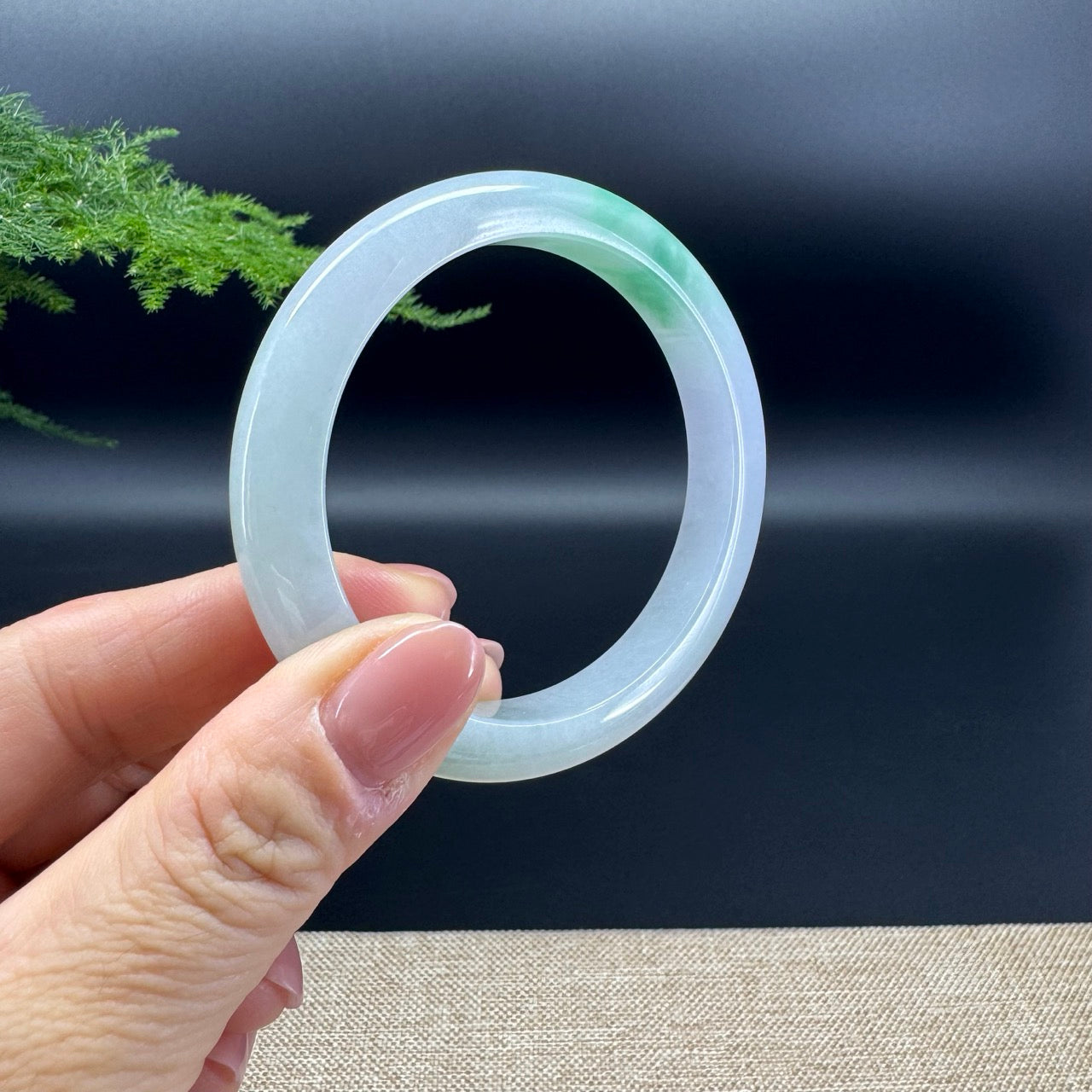 Natural Jade Bangle, 56.0 mm, Black and Green Jade, Women's Natural Jade Bangle, 56.0 mm, Black and Green Jade, Women's