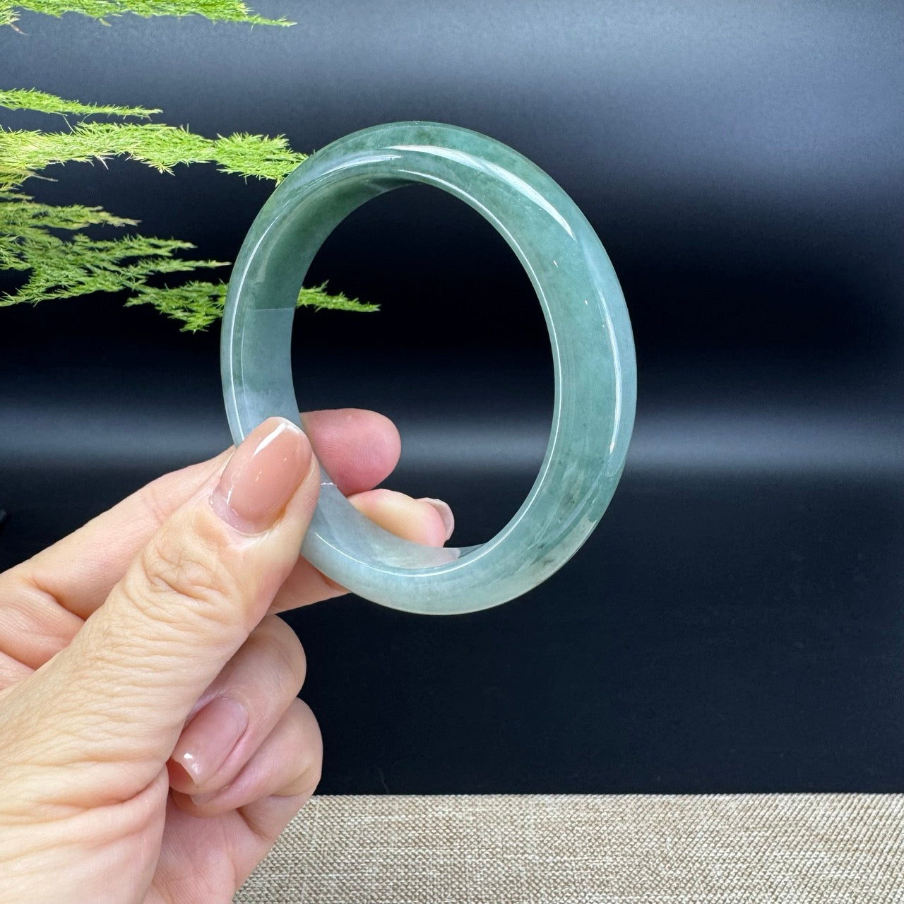 Genuine Burmese Oil Green Jade Jadeite Bangle Bracelet ( 54.3mm )