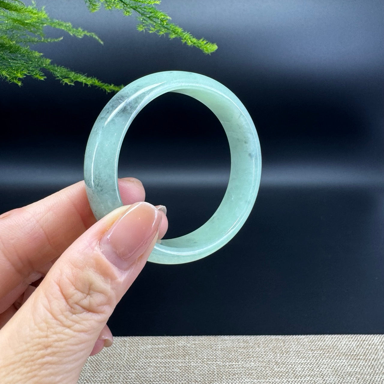 Genuine Burmese Green Black Jade Jadeite Bangle Bracelet (55.3*49.6mm)