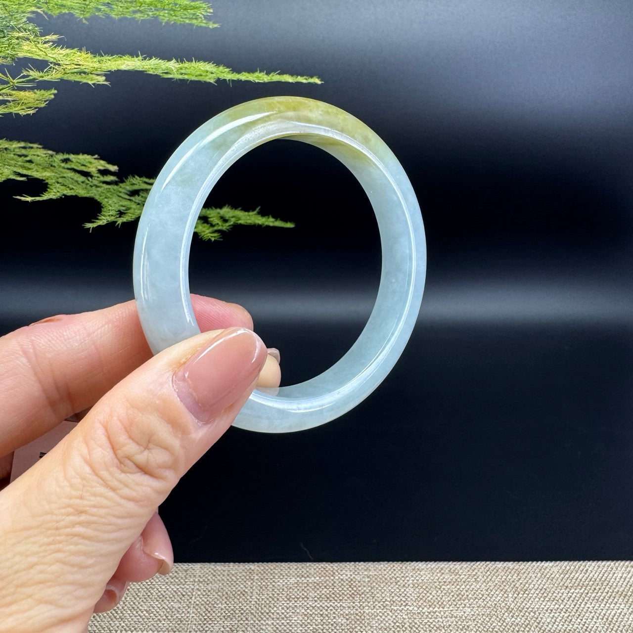 Genuine Burmese Yellow Green Jade Jadeite Bangle Bracelet ( 54.5mm )