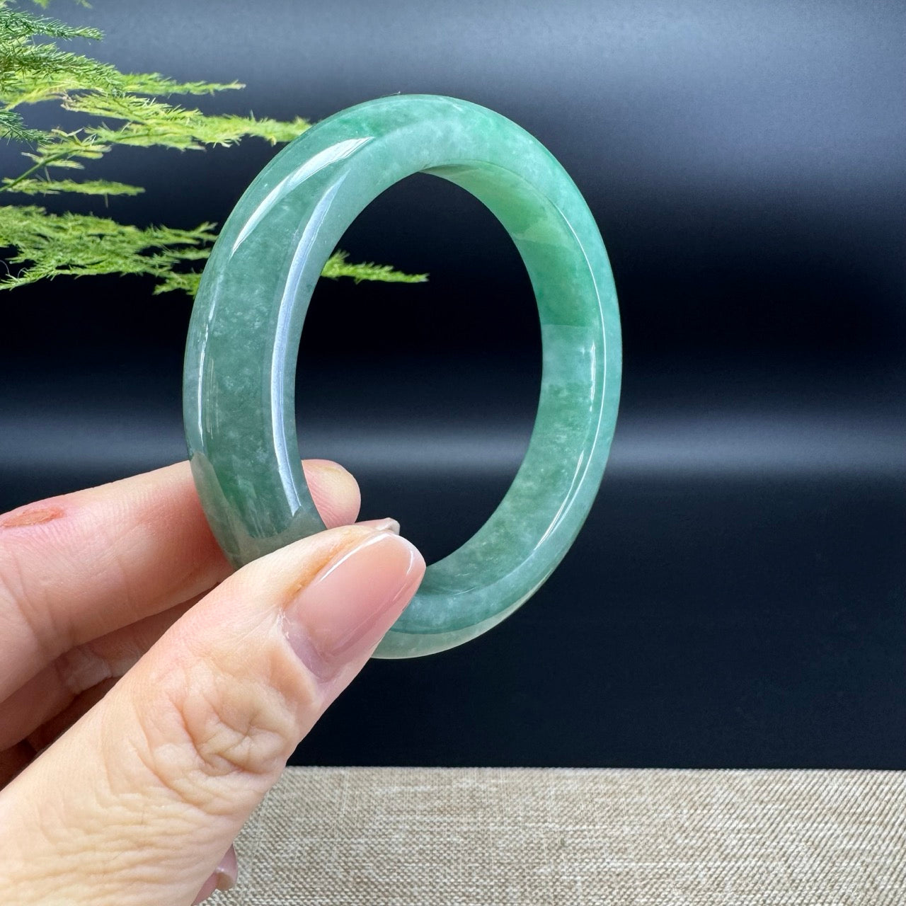 Genuine Burmese Forest Green Jade Jadeite Bangle Bracelet ( 58.2mm )