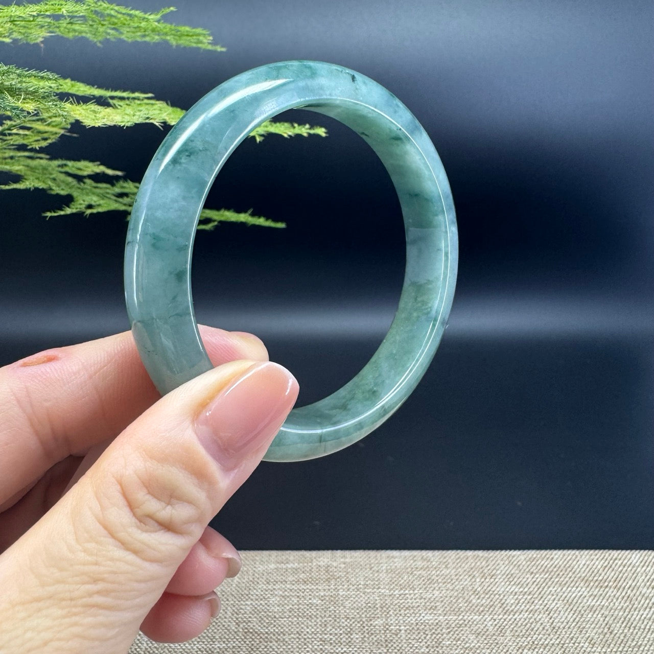 Genuine Burmese Oil Green Jade Jadeite Bangle Bracelet ( 59.8mm )
