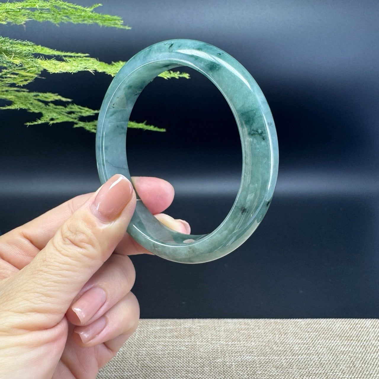 Genuine Burmese Oil Green Jade Jadeite Bangle Bracelet ( 59.8mm )