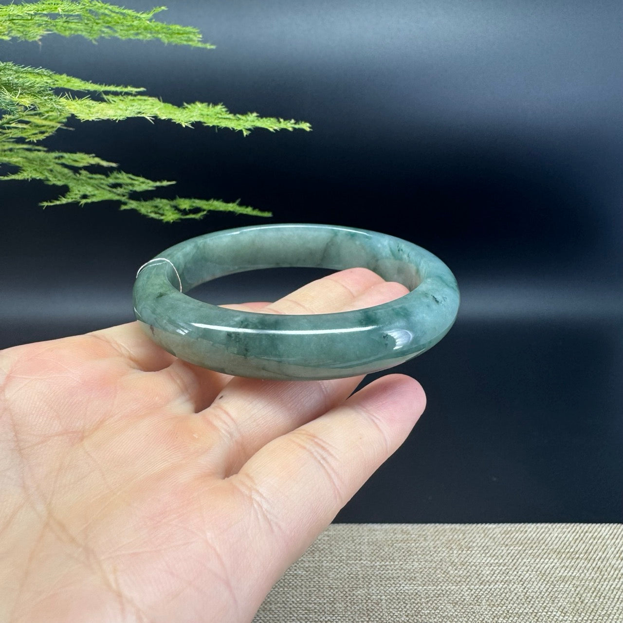 Genuine Burmese Oil Green Jade Jadeite Bangle Bracelet ( 59.8mm )