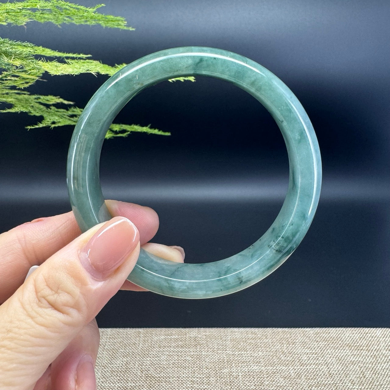 Genuine Burmese Oil Green Jade Jadeite Bangle Bracelet ( 59.8mm )