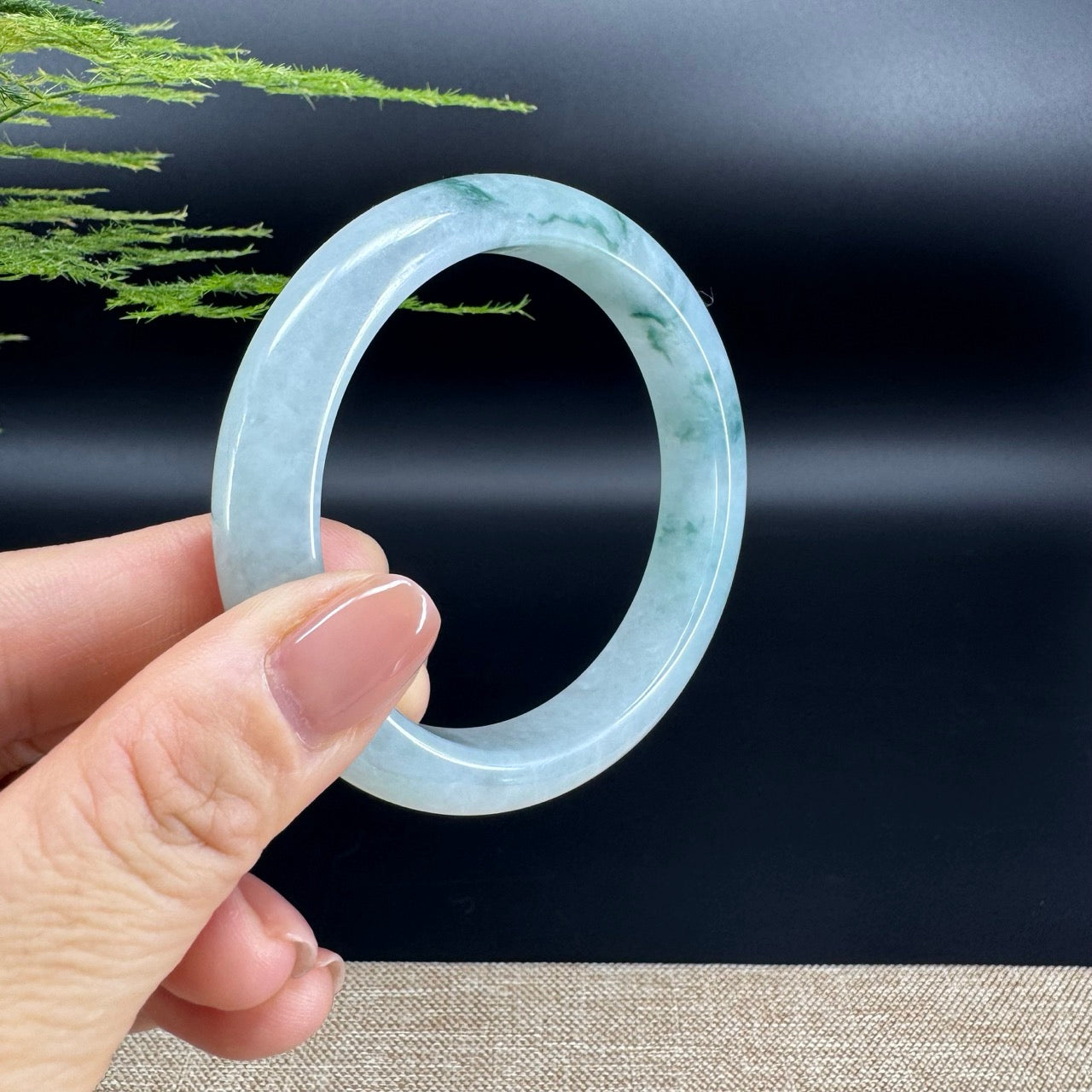 Genuine Burmese Green  Flower Jade Jadeite Bangle Bracelet (58.2mm)