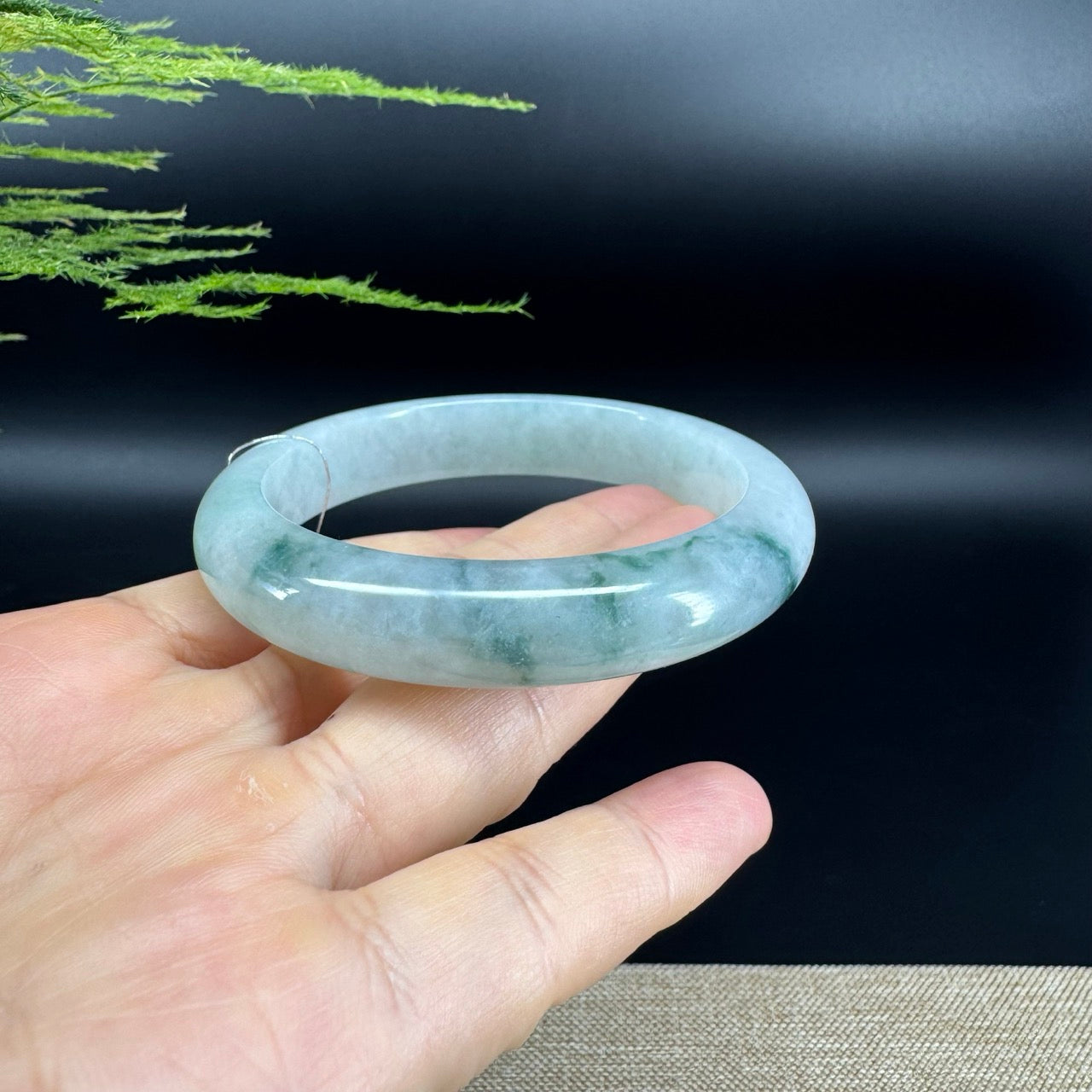 Genuine Burmese Green  Flower Jade Jadeite Bangle Bracelet (58.2mm)
