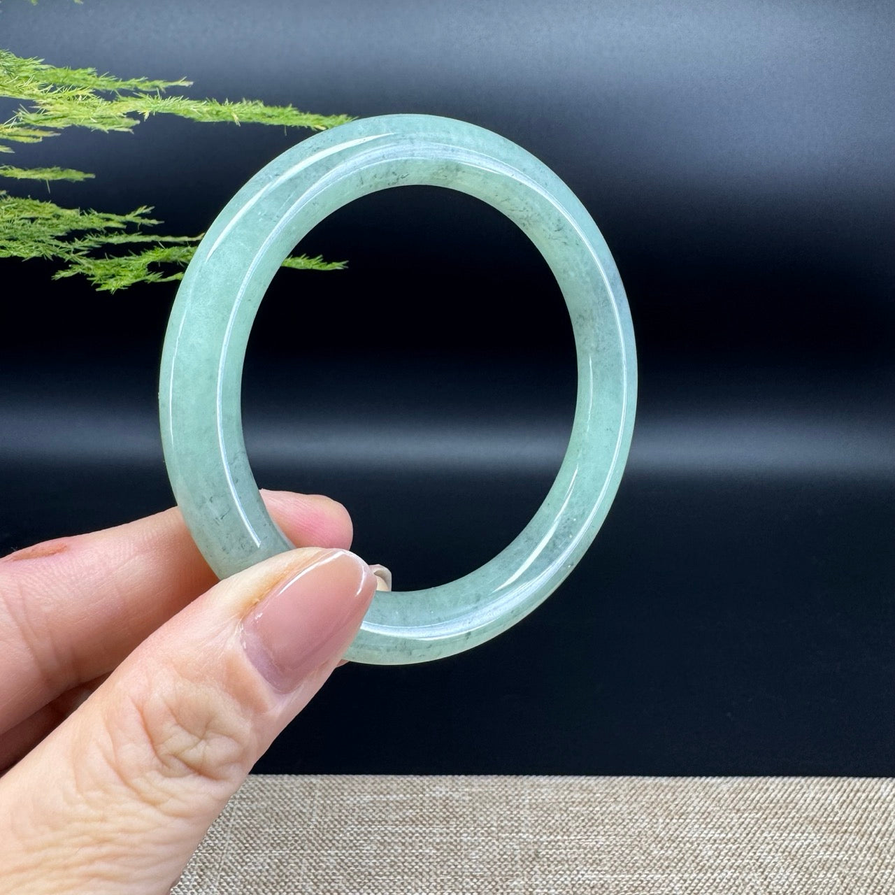 Genuine Burmese Green Black Jade Jadeite Bangle Bracelet (58.8mm)