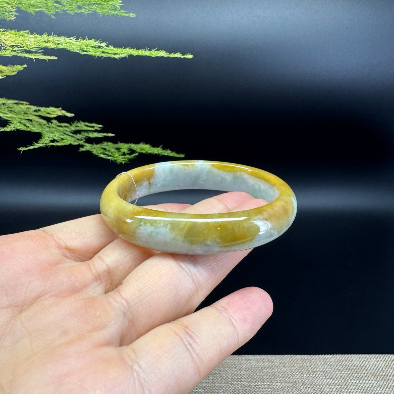 Genuine Burmese Yellow Green Jade Jadeite Bangle Bracelet ( 54*45.8mm )