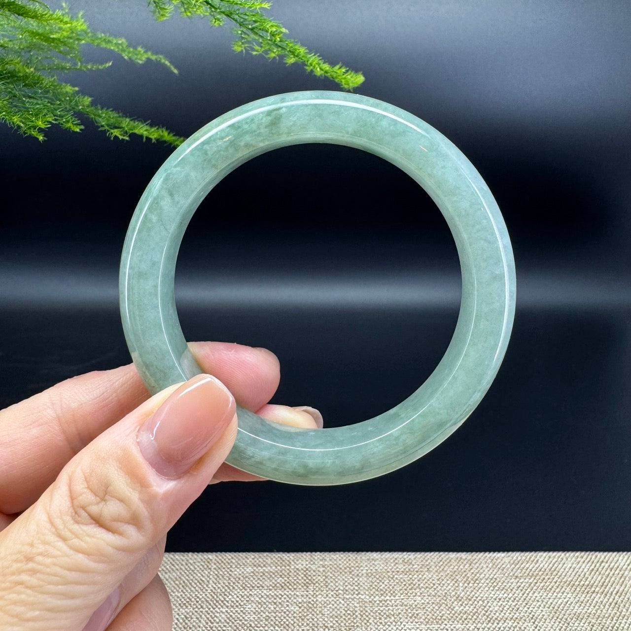 Genuine Burmese Oil Green Jade Jadeite Bangle Bracelet ( 55.8mm )