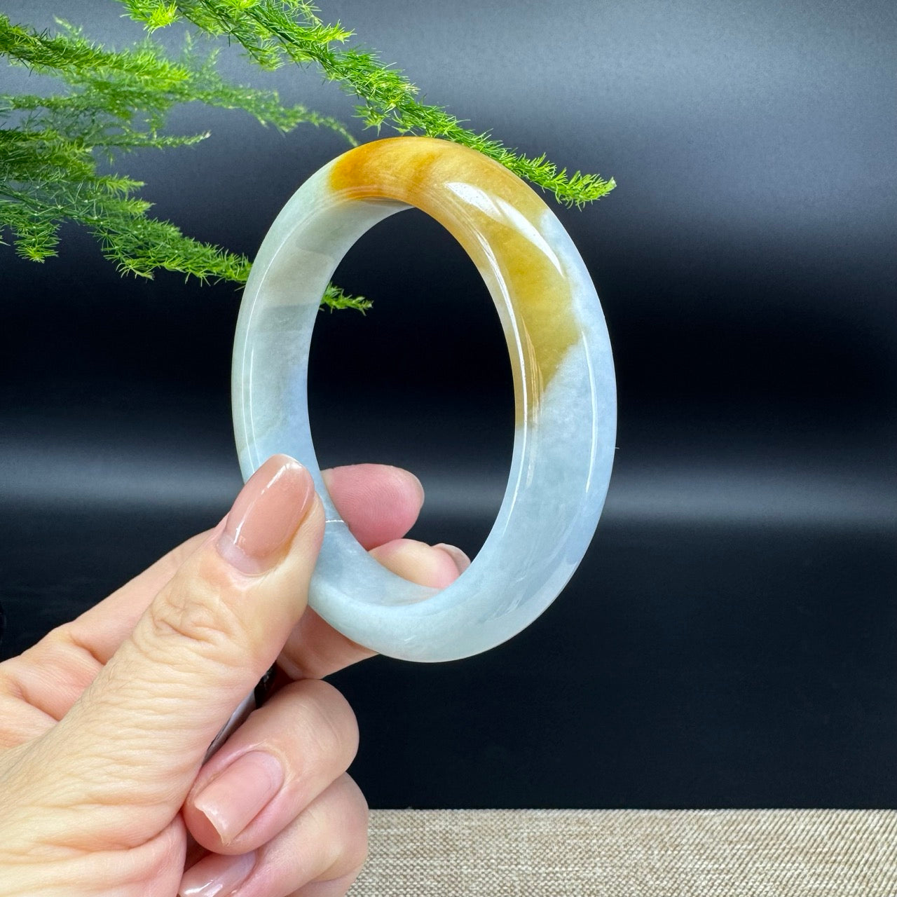 Genuine Burmese Yellow Green Jade Jadeite Bangle Bracelet ( 55.8mm )