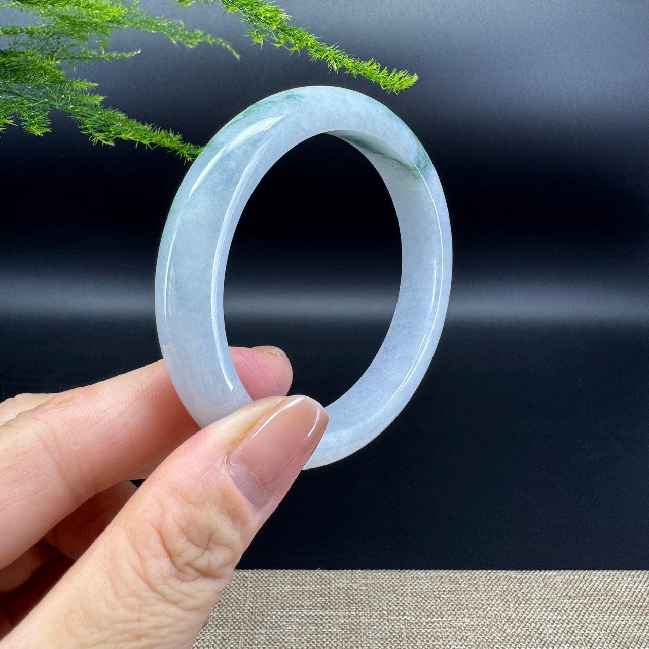 Genuine Burmese Lavender Green Jade Jadeite Bangle Bracelet ( 55.8mm )