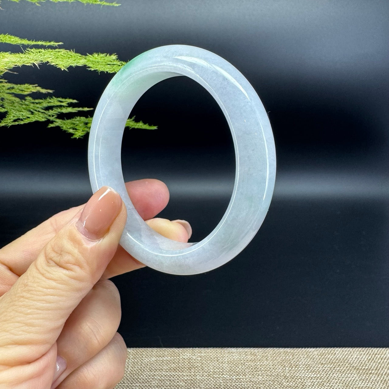 Genuine Burmese Icy Lavender Green Jade Jadeite Bangle Bracelet ( 54.3mm )