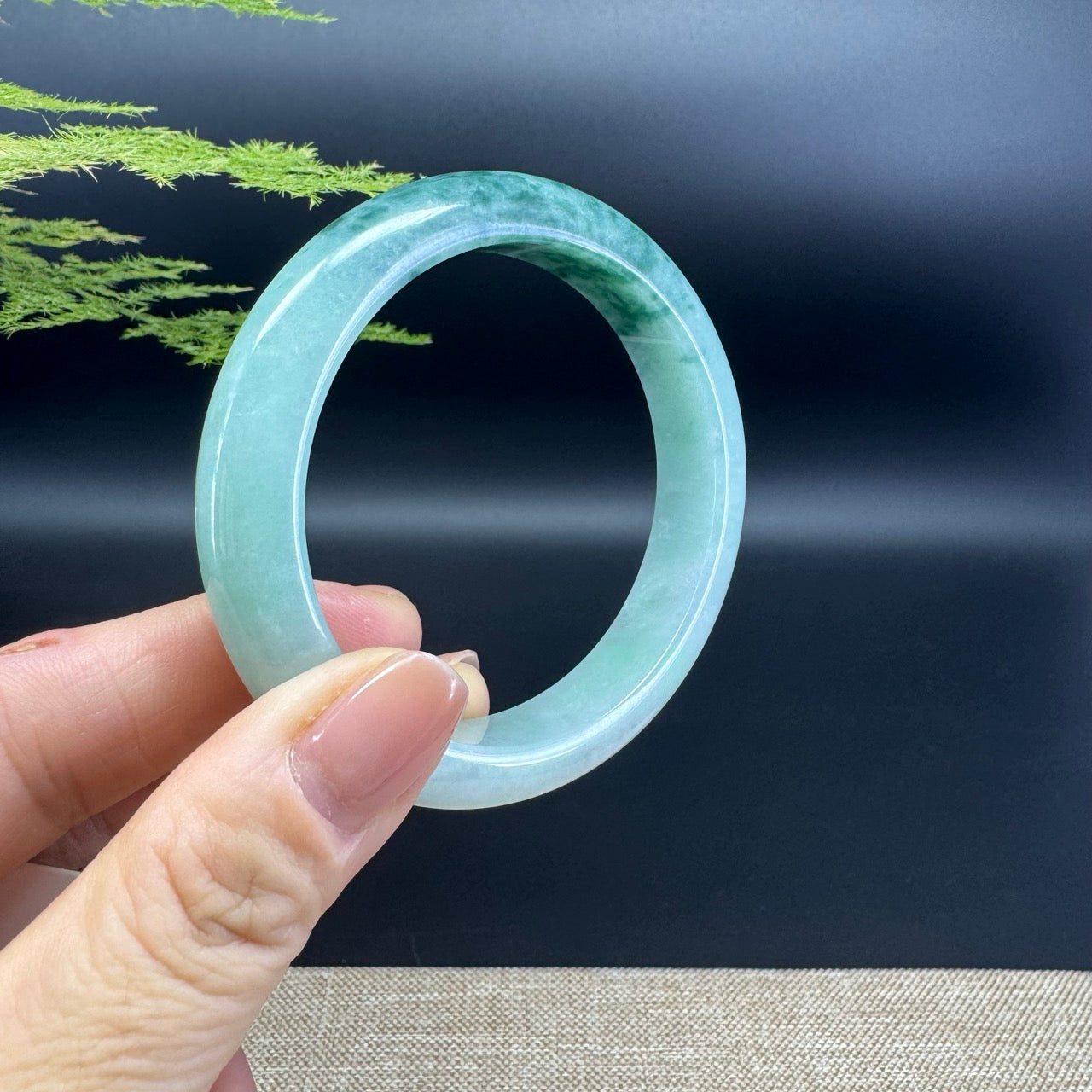 Genuine Burmese Blue Green Jade Jadeite Bangle Bracelet ( 55.1mm )