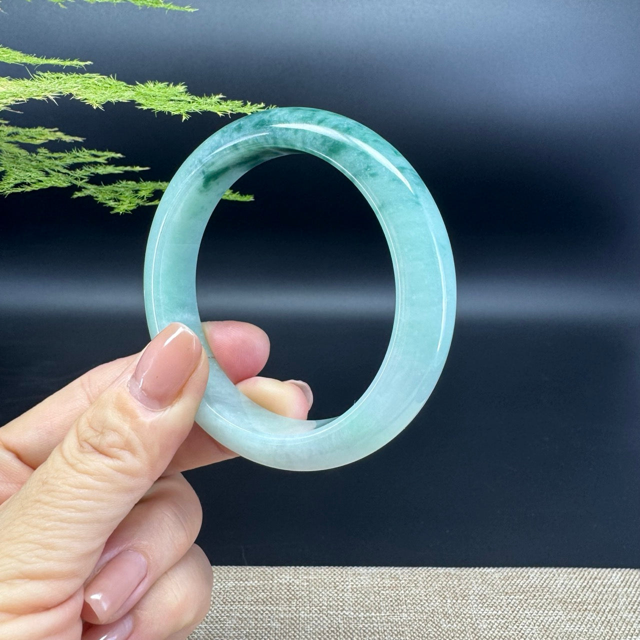 Genuine Burmese Blue Green Jade Jadeite Bangle Bracelet ( 55.1mm )