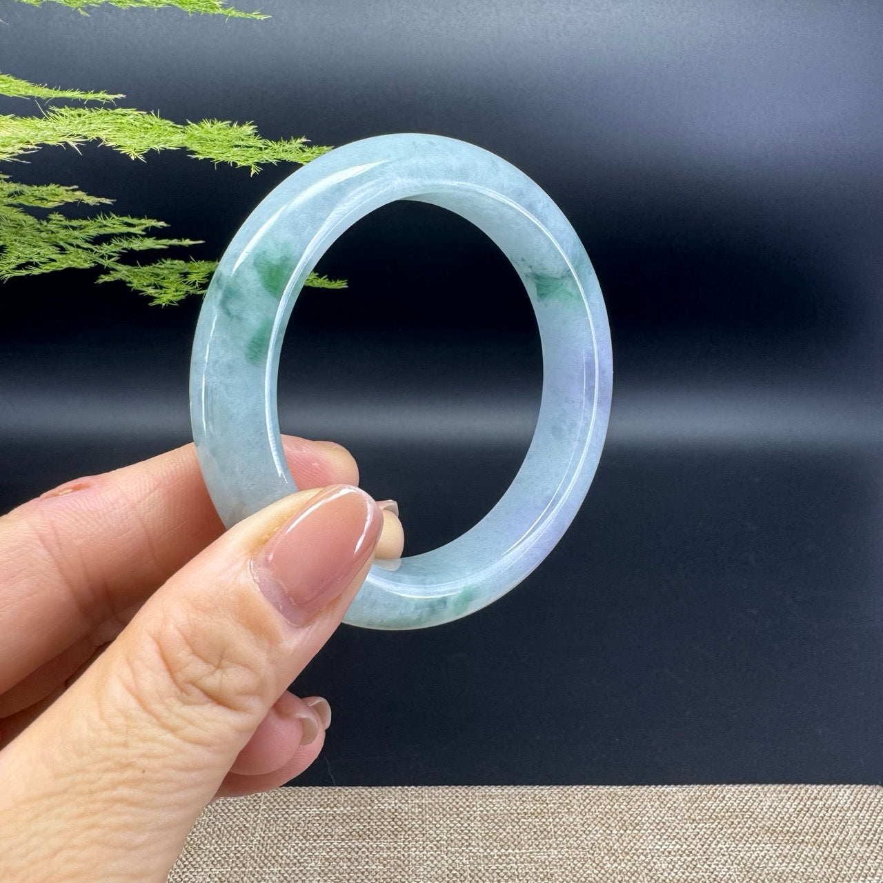 Genuine Burmese Icy Green Lavender Jade Jadeite Bangle Bracelet ( 55.7mm )