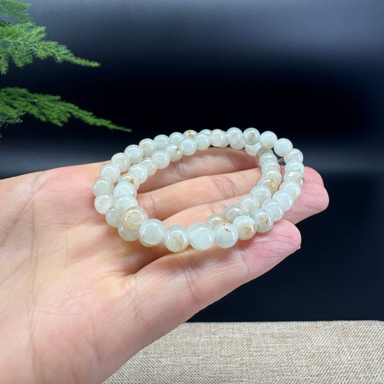 Natural Jadeite Jade  Round Icy Yellow Sajin Beads Bracelet ( 6.6mm )