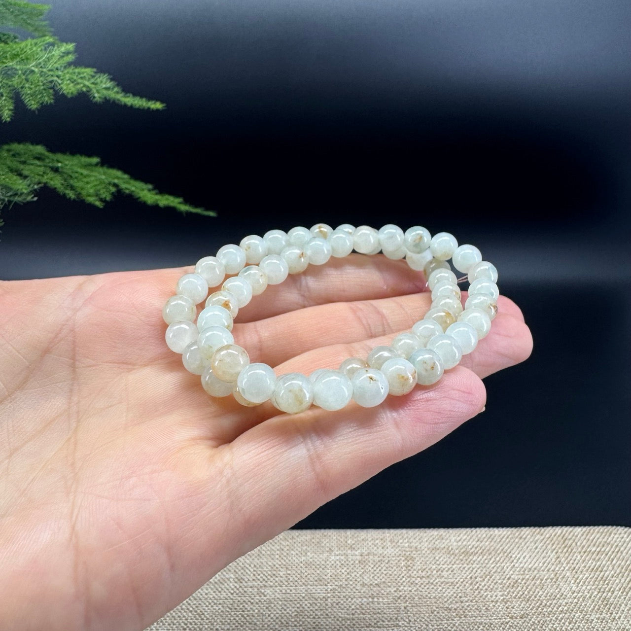 Natural Jadeite Jade  Round Icy Yellow Sajin Beads Bracelet ( 6.6mm )