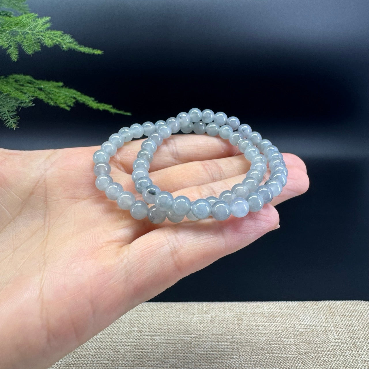 Natural Jadeite Jade Round Lavender Wuji Beads Bracelet (6mm)