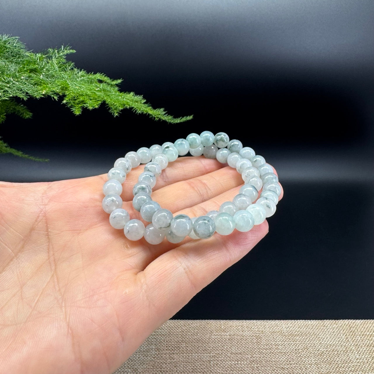 Natural Jadeite Jade Round Icy Blue Beads Bracelet ( 7.3 mm )