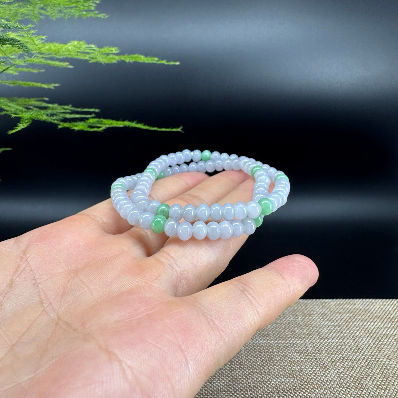 Natural Jadeite Jade Round Lavender Green Beads Bracelet ( 5.5 mm )