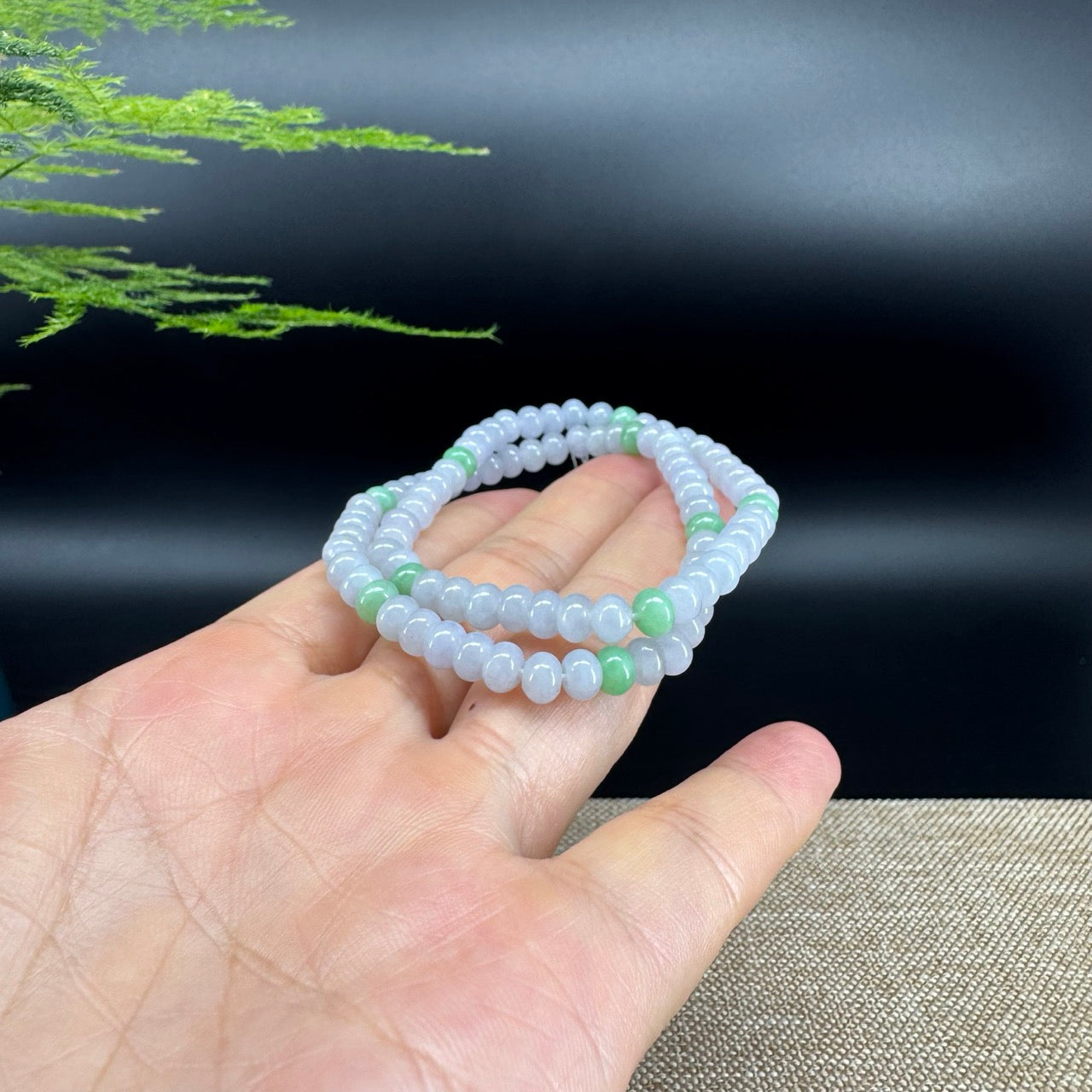 Natural Jadeite Jade Round Lavender Green Beads Bracelet ( 5.5 mm )