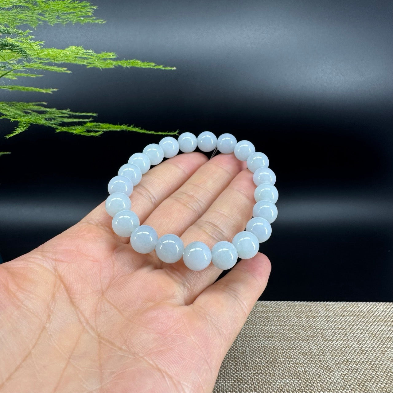 Genuine Jadeite Jade Round Lavender Green  Beads Bracelet (8.5 mm)