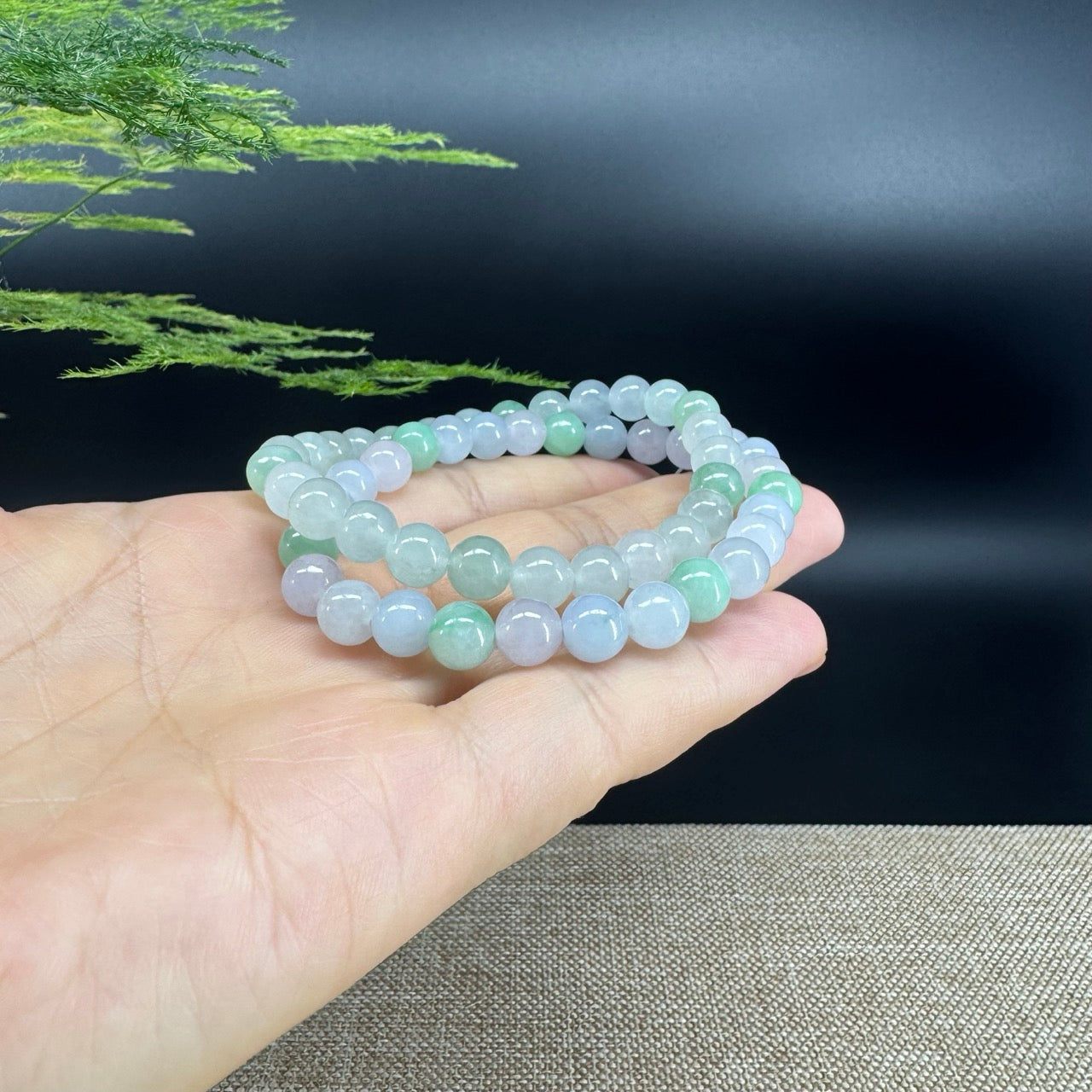 RealJade® Co. Genuine Jadeite Jade Round Ice Lavender Green  Beads Bracelet (7 mm)